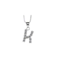 Image of Sterling Silver A-Z Initial Alphabet Letter CZ Pendant w/ 18" Italian Box Chain