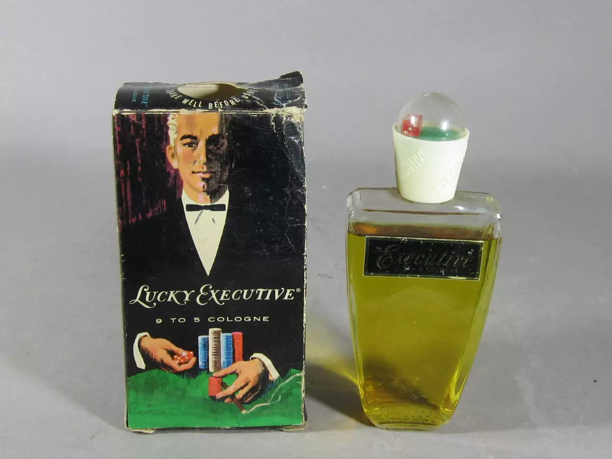 Vintage 1960s Lucky Executive After Six Mens Cologne Dice in Lid