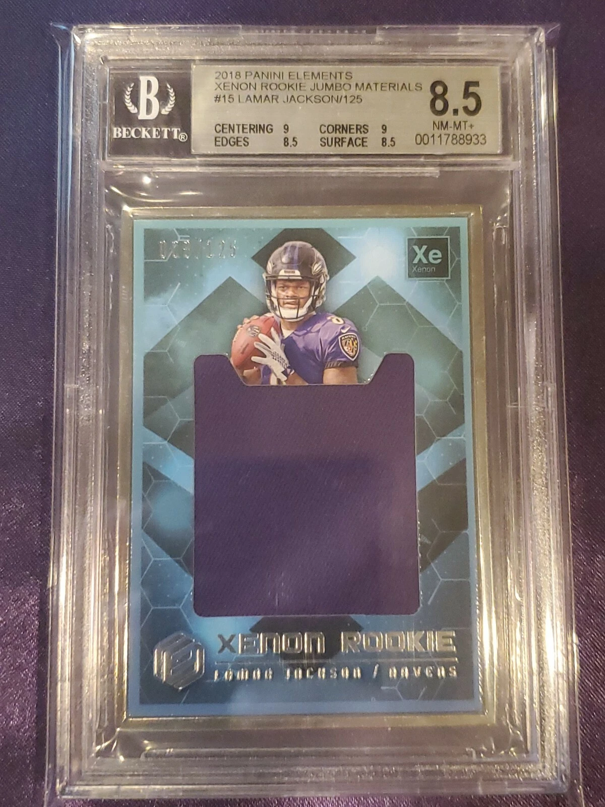 Lamar Jackson Panini Elements Xenon Rookie Jumbo Materials Metal Framed #XLJ Base