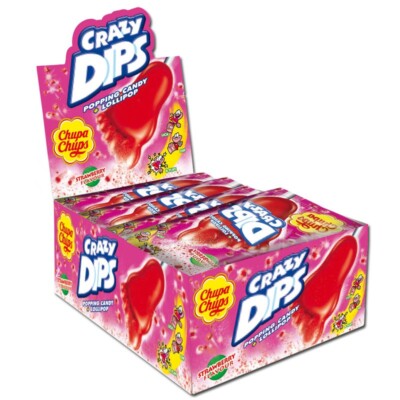(28,13 /1kg) Chupa Chups Crazy Dips Erdbeer Lutscher 24 Packungen je 14g