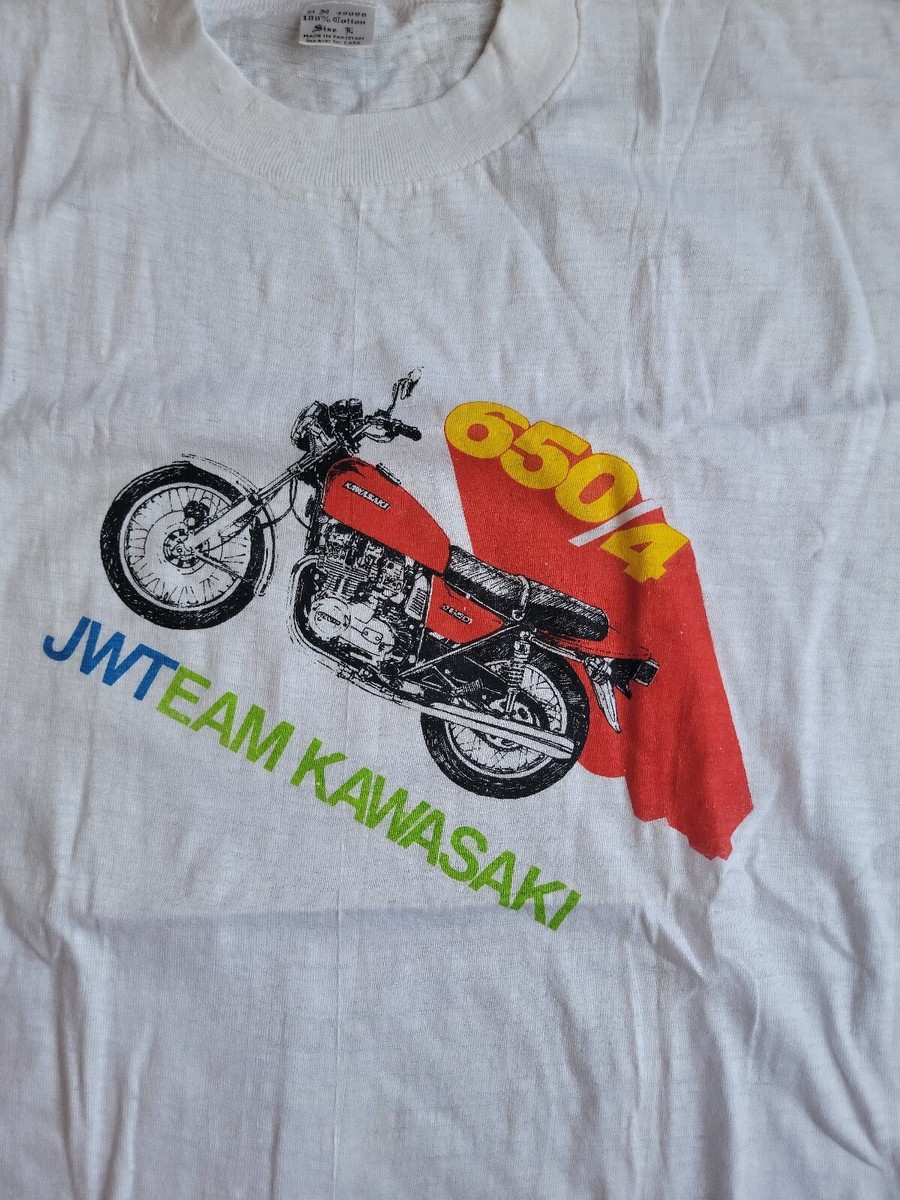 Vintage Kawasaki 650 Single stitch T-shirt Large Jwteam Motorcycle