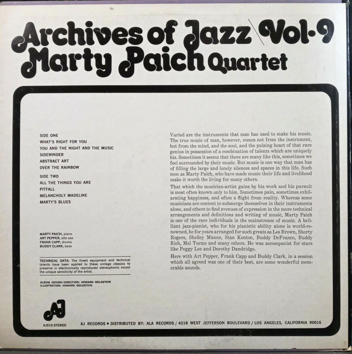 The Marty Paich Quartet (Art Pepper) - Archives Of Jazz Vol 9