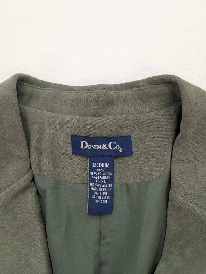 Chaqueta Blazer Denim & Co Para Mujer Talla M Verde Microfibra Suave Foto 3 de 4