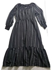 Terra & Sky 14W Prairie Peasant Ruffled Striped Gray Black Dress Midi/Maxi Dress