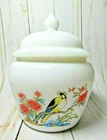 Avon Milk Glass Lidded Birds and Flowers Ginger Jar vintage