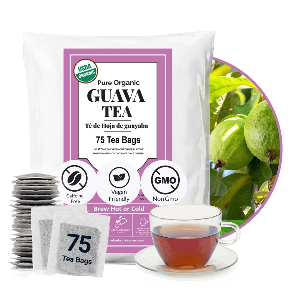 75 Organic Guava Tea Bags, 100% Pure Guava Leaf Tea, Herbal Tea, Diabetic Tea