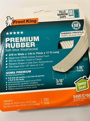 Frost King V23WA White EPDM Rubber Foam Weatherstrip Tape 17 L ft.x1/8 Thick in.