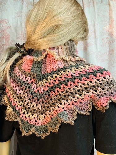 Small Handmade Crochet Poncho Multicolored - Picture 3 of 5