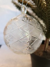 Clear Glass Christmas Ball Ornaments Star Pattern Set of 6
