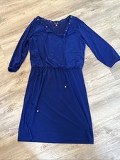 Nine West Women’s Size 2 Royal Blue Tie Neck 3/4 Sleeves Casual Dress