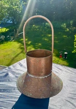 Vtg Solid Copper Hanging Planter Railroad Lantern Shape, Copper Rivets, Large