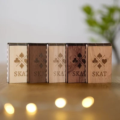 JG97 Skat Box Holzbox Spielkarten Handgefertigt Hülle Etui Skatkarten Holz mit Neu