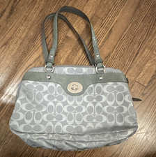 Coach Signature Collection Gray Logo Satchel Top Handle, Purple Lining, Zip