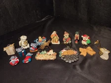 VINTAGE LOT OF 15 Various Ceramic Christmas Ornaments Mice Angel Snowman Bow Etc