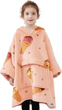 Oversized Wearable Blanket Hoodie | Sherpa Sweatshirt w/Pocket | Ages 6-10 Gift