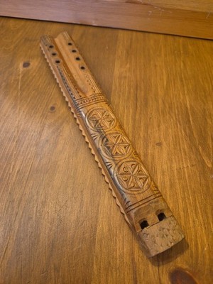 Vintage Balkan Dvojnice Doppelflöte - dekorative Rosettenschnitzerei
