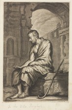 Old master drawing, copper engraving print on old paper. Artist: Sandrart I. de,