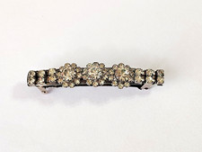 Vintage MADE IN FRANCE Clear Glass Rhinestone Silver Tone Hair Barrette 2-1/4"