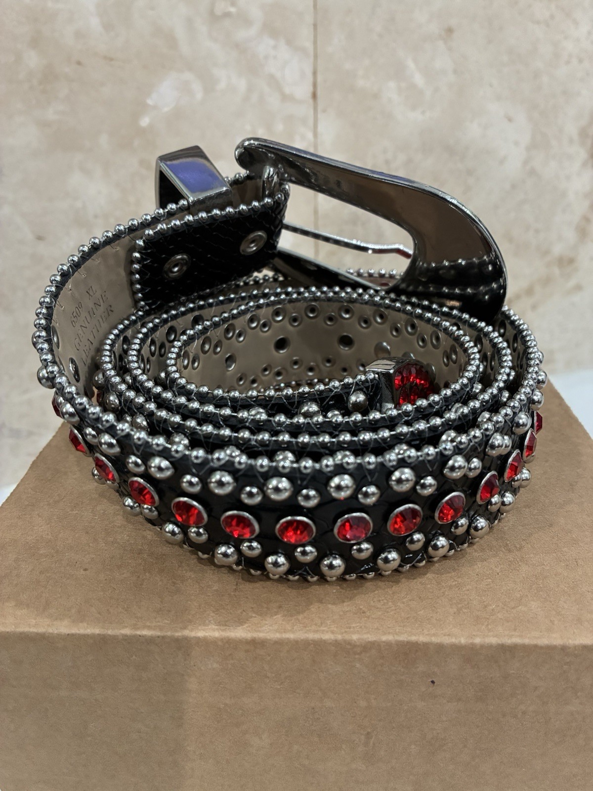 (Rare)RAW Genuine Leather Rhinestone Belt Medium Black XL Studded BB Simon image 5