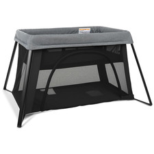 2-in-1 Lightweight Baby Playpen with Bassinet Zipper Door - Caramel