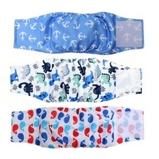 3 Packs Reusable Washable Male Dog Wraps, Belly Band for Male Dog Diapers, M