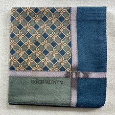 VTG Blue Cotton Handkerchief Geometric Lattice Pattern Knot Pocket Square 18" E