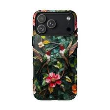 Hummingbird Stained Glass Flowers Phone Case