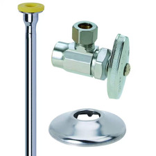 Toilet Kit: 1/2 In. Sweat X 3/8 In. Comp Brass Multi-Turn Angle Valve with 12 In