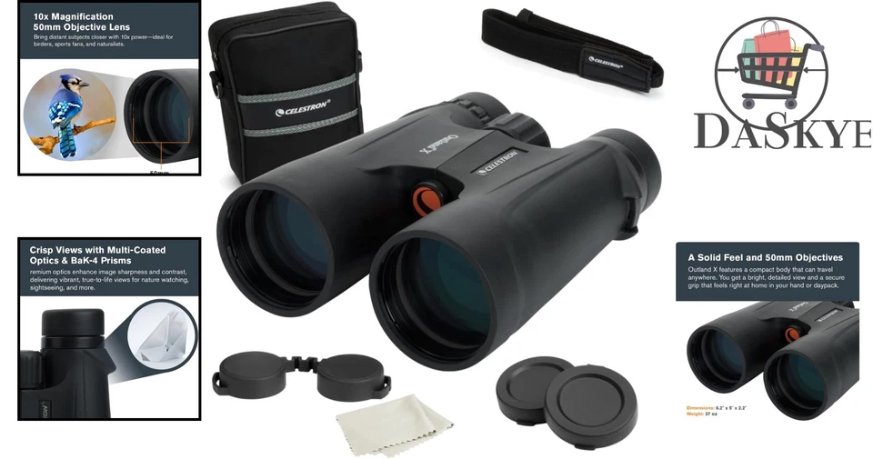 耐用 Outland X 10x50 双筒望远镜 - 防水、橡胶装甲和手提箱 — 第 2/4 张图片