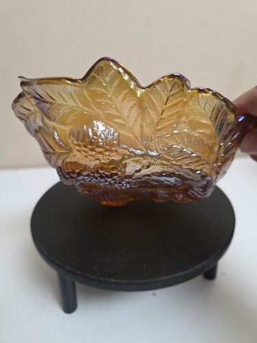 Vintage Fenton calendula carnevale ciotola vetro caramelle noce piatto 7' foglia bacche design - Foto 7 di 7