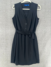 Apt. 9 Black V-Neck Sleeveless Button Front A-Line Knee Chiffon Dress M
