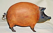 MCM PIG Figurine Wood & Iron Sculpture Figure Folk Art - Attb. to Charles Marcak