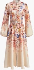 COMMENSE peach Floral Mock Neck Maxi Dress Zara puff sleeve S UK 8-10
