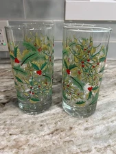 Vintage Libbey Crisa Holly Berry Glass Tumblers 16 oz