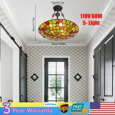 Pendant Light Antique Stained Glass Inverted Ceiling Pendant Lamp Chandeliers