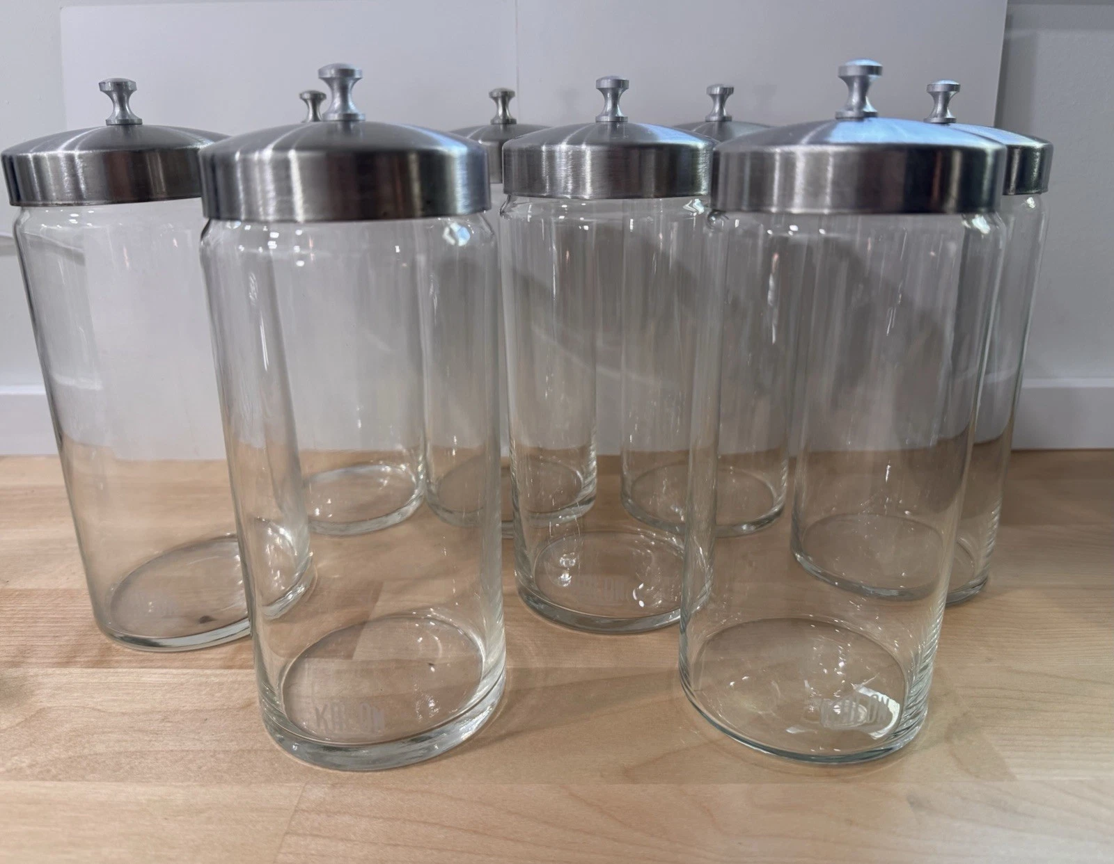 8 Kaylon Vintage Sundry Medical Storage Jars With Metal Stainless Steel Lids