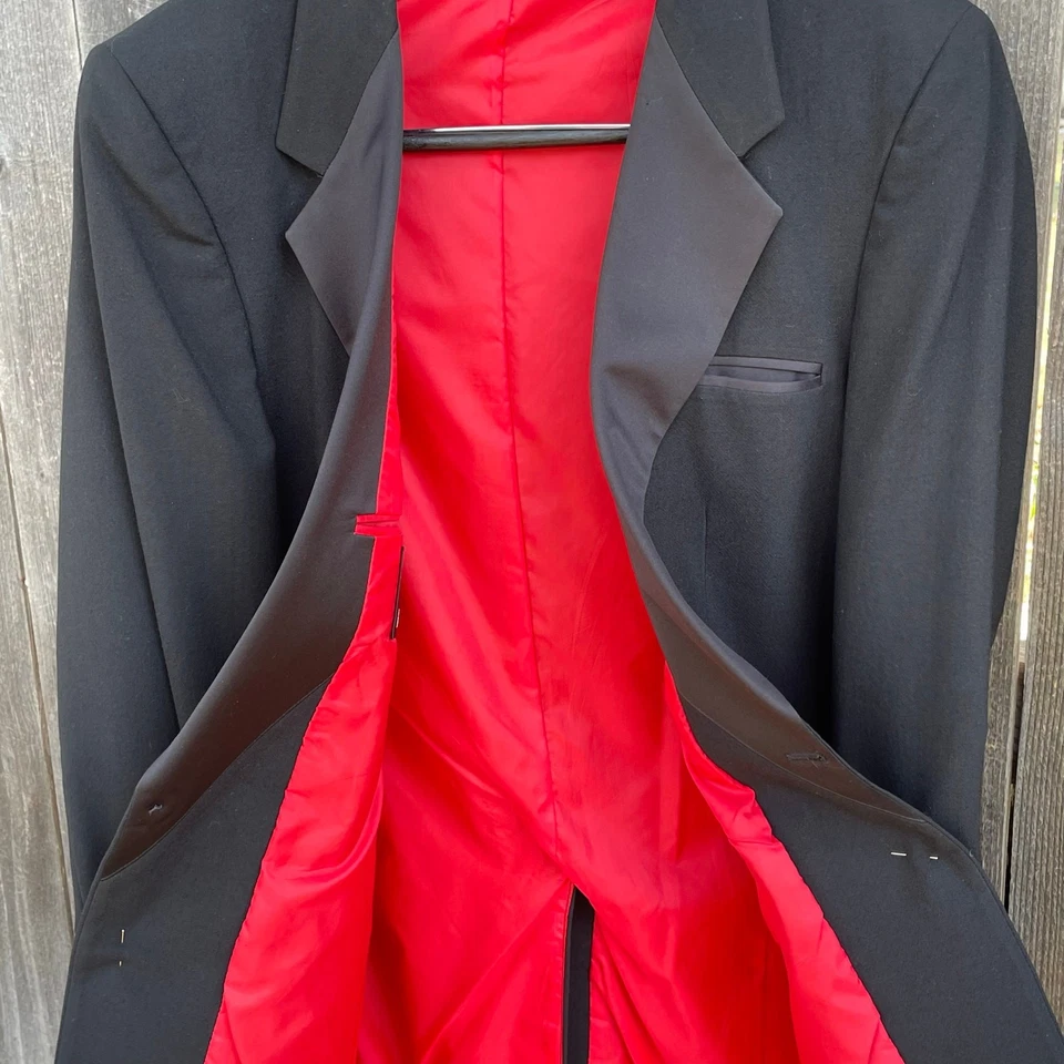 Chaqueta de traje de esmoquin vintage Raffinati Robert Wagner 39L forro rojo raro Foto 3 de 4