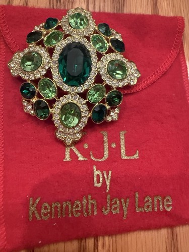 Vintage Kenneth J Lane Green “Grand” Brooch / Pendant Oval Stones #3697 - Picture 2 of 5