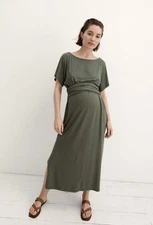 Hatch Maternity Sona Dress Green Short Sleeve Tie Waist Midi Size 2 Medium