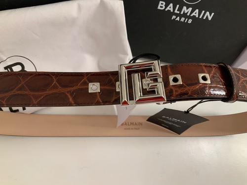 CINTURÓN BALMAIN HOMBRE COCODRILO MARRÓN RELIEVE TALLA 105 (34 mm ANCHO) NUEVO HECHO EN ITALIA - Imagen 5 de 18
