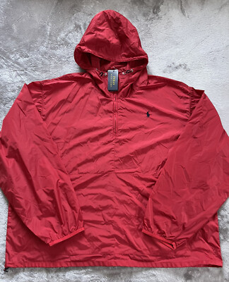 Polo Ralph Lauren Mens XXL Red 1/4 Zip Pullover Hooded Windbreaker