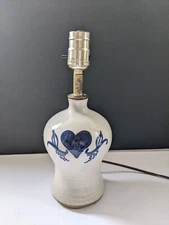 Vintage Salt Glaze Stoneware Electric Table Lamp Works 14.5" Country Cottage