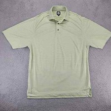 FJ Footjoy Shirt Mens Large Green Striped Polo Golf Outdoors Lightweight Casual