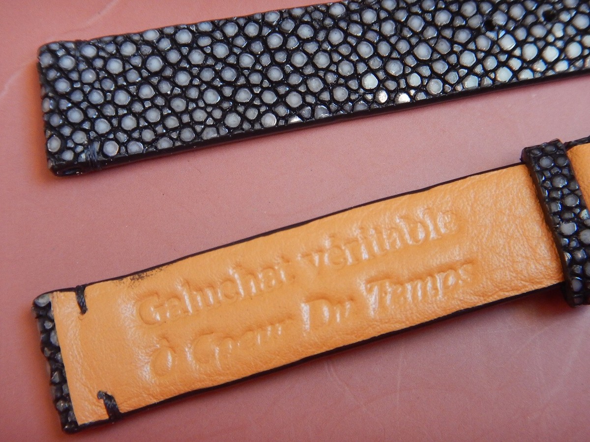Bracelet De Montre En Galuchat Véritable Noir - Largeur 12 Mm, Grain Poli, Neuf Sans étiquette