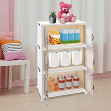 3PCS Foldable Stackable Storage Cabinets with Wheels White 25.59*16.54*43.5in US