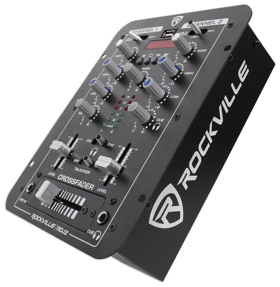 Rockville RDJ2 2 Channel DJ Mixer with USB, Cue Monitor, Talkover, 4 Line Inputs - Image 3 of 4