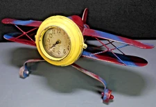 Vintage Metal Bi-Plane Clock Airplane with Hidden Compartment Sangtai 6168 WORKS