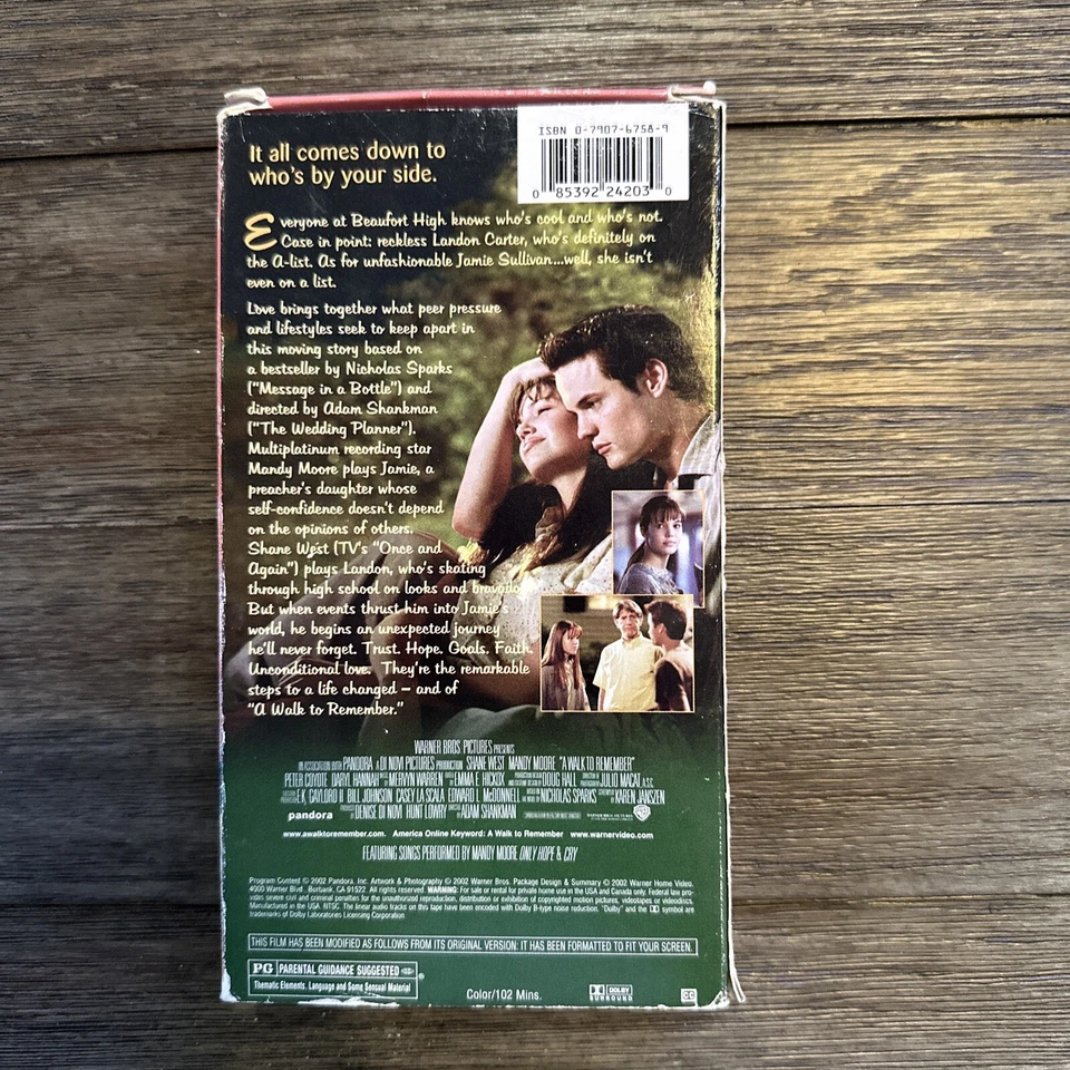 A Walk To Remember  2002 VHS Tape  Mandy Moore, Shane West PG Warner Brothers - Image 3 of 4
