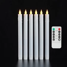 Set of 6 Flameless Flickering Flame Taper Candles with Remote Battery Operated