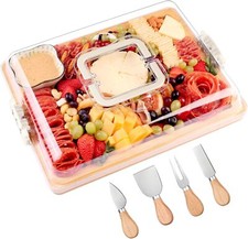Charcuterie Board with Lid and Handle - Portable Travel Design Bamboo Cheese
